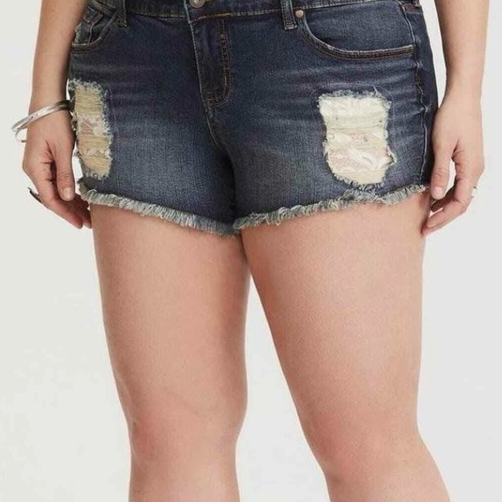 Torrid Blue Distressed Jean Shorts with Frayed Hem